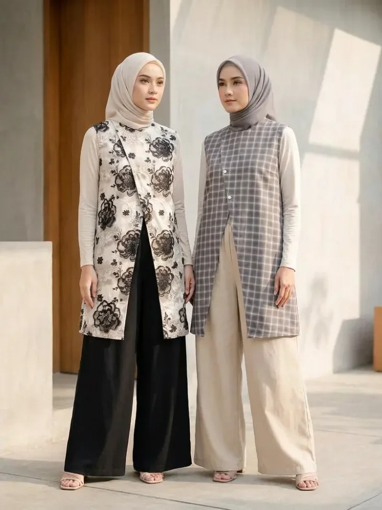 ASAYA Setelan dua potong wanita terbaru: rompi tanpa lengan model tidak beraturan dan celana panjang longgar warna polos