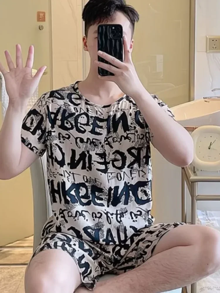 ASAYA Setelan dua polotong piyama motif cetak t-shirt lengan pendek dan celana pendek