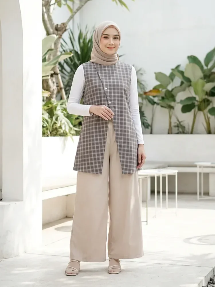 ASAYA Setelan dua potong wanita terbaru: rompi tanpa lengan model tidak beraturan dan celana panjang longgar warna polos