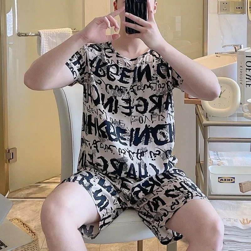 ASAYA Setelan dua polotong piyama motif cetak t-shirt lengan pendek dan celana pendek