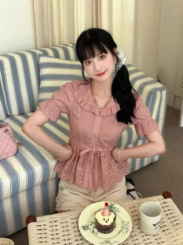 CHICMORE Atasan blouse kerah boneka lengan puff gaya kekinian korea baru untuk wanita