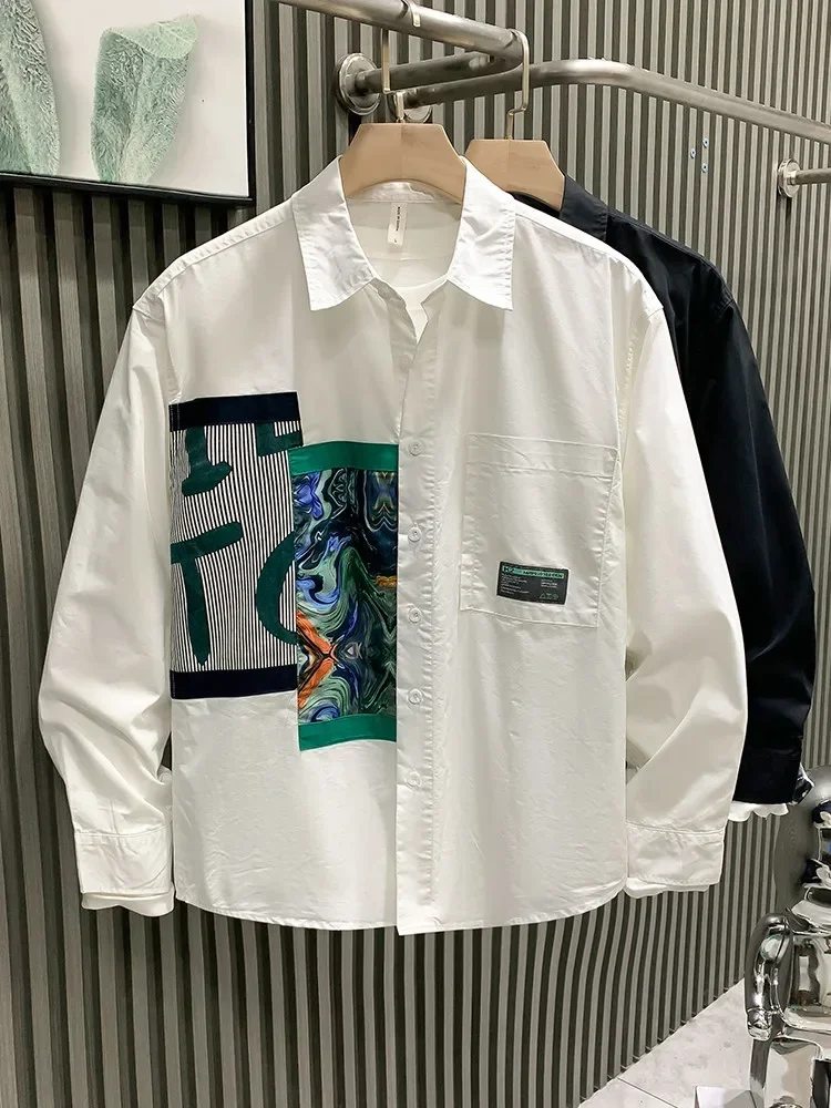 CHICMORE Atasan kemeja desain gambar bunga dengan lengan panjang modis stylish dan kerah polo untuk wanita