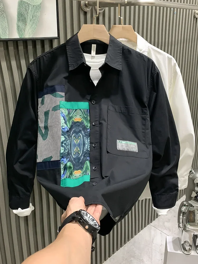 CHICMORE Atasan kemeja desain gambar bunga dengan lengan panjang modis stylish dan kerah polo untuk wanita