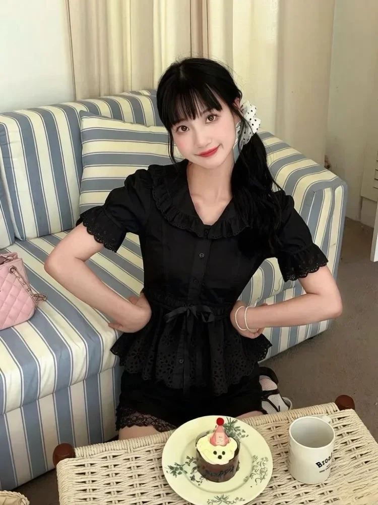 CHICMORE Atasan blouse kerah boneka lengan puff gaya kekinian korea baru untuk wanita