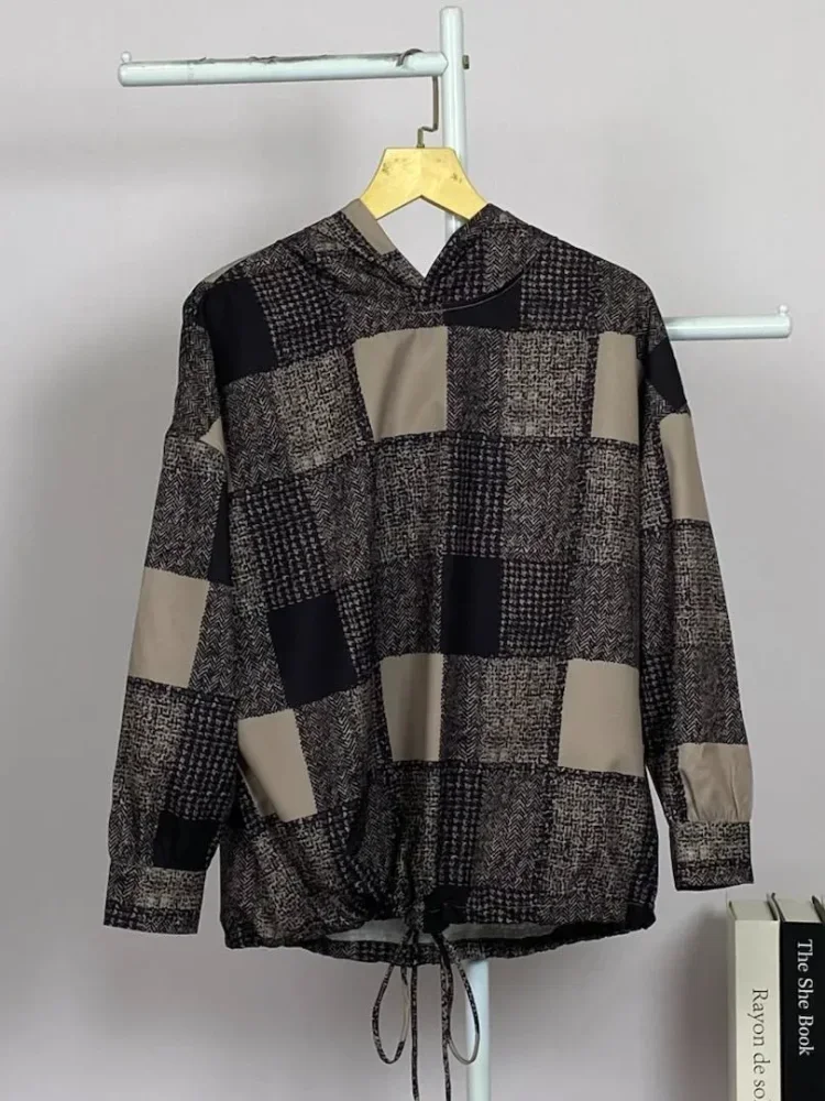 ASAYA Atasan sweatshirt berkerudung kasual bergaya retro chic