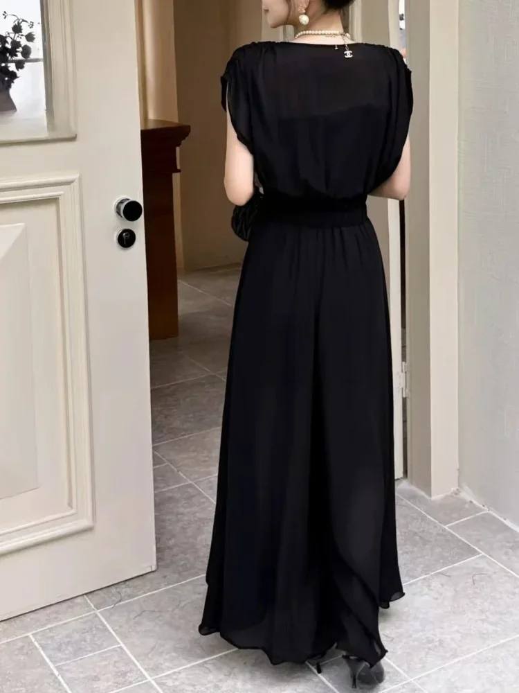 FADFAD Jumpsuit kasual modis mewah kaki lebar untuk wanita