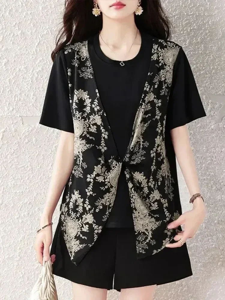 [READY STOCK]ASAYA Atasan t-shirt lengan pendek dengan kerah bulat bergaya kasual, lembut, tipis, dan bermotif