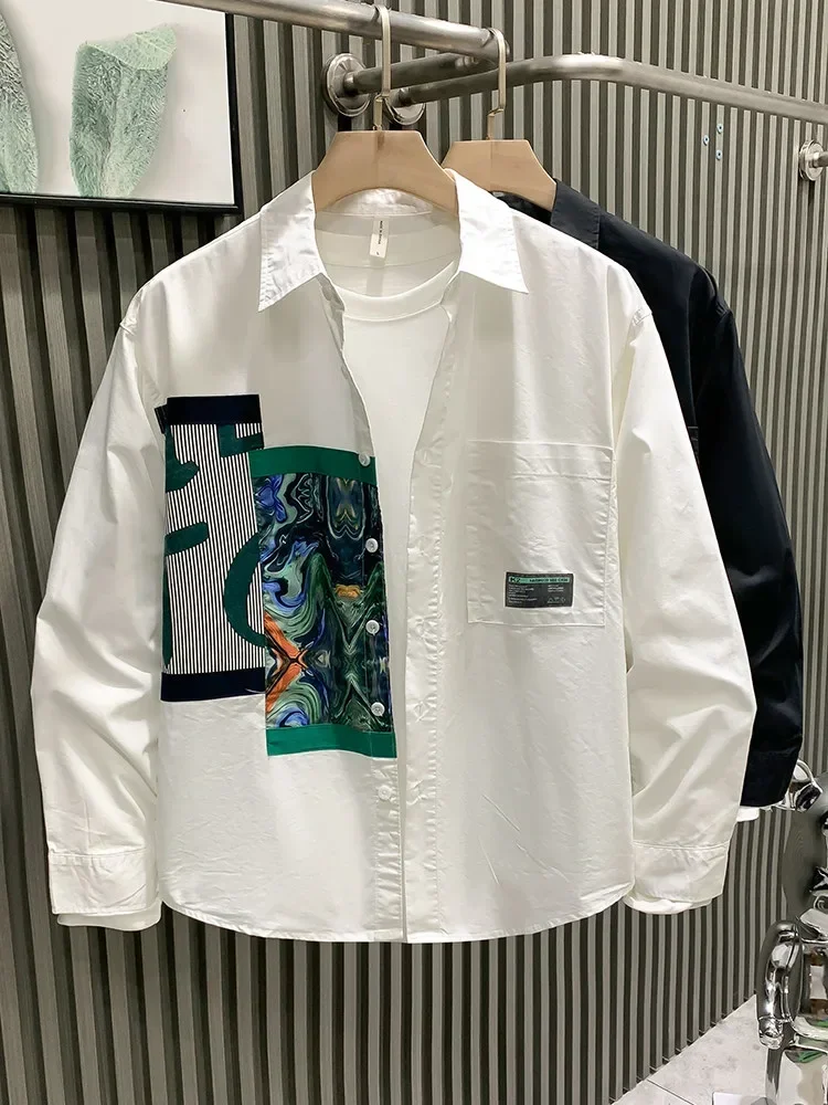 CHICMORE Atasan kemeja desain gambar bunga dengan lengan panjang modis stylish dan kerah polo untuk wanita