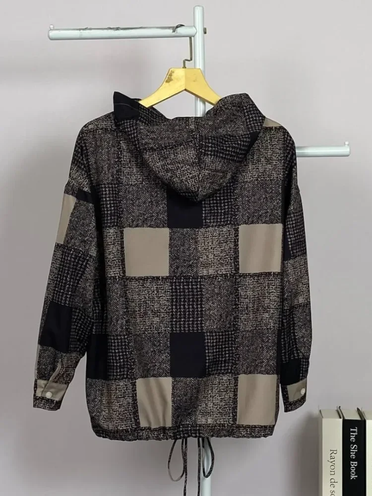 ASAYA Atasan sweatshirt berkerudung kasual bergaya retro chic