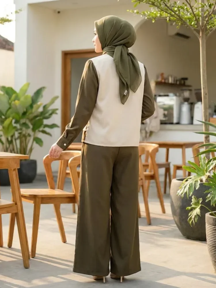 ASAYA Atasan lengan panjang dengan desain jas kecil dua lapis palsu, atasan polos atau warna kontras dipadukan dengan setelan celana panjang