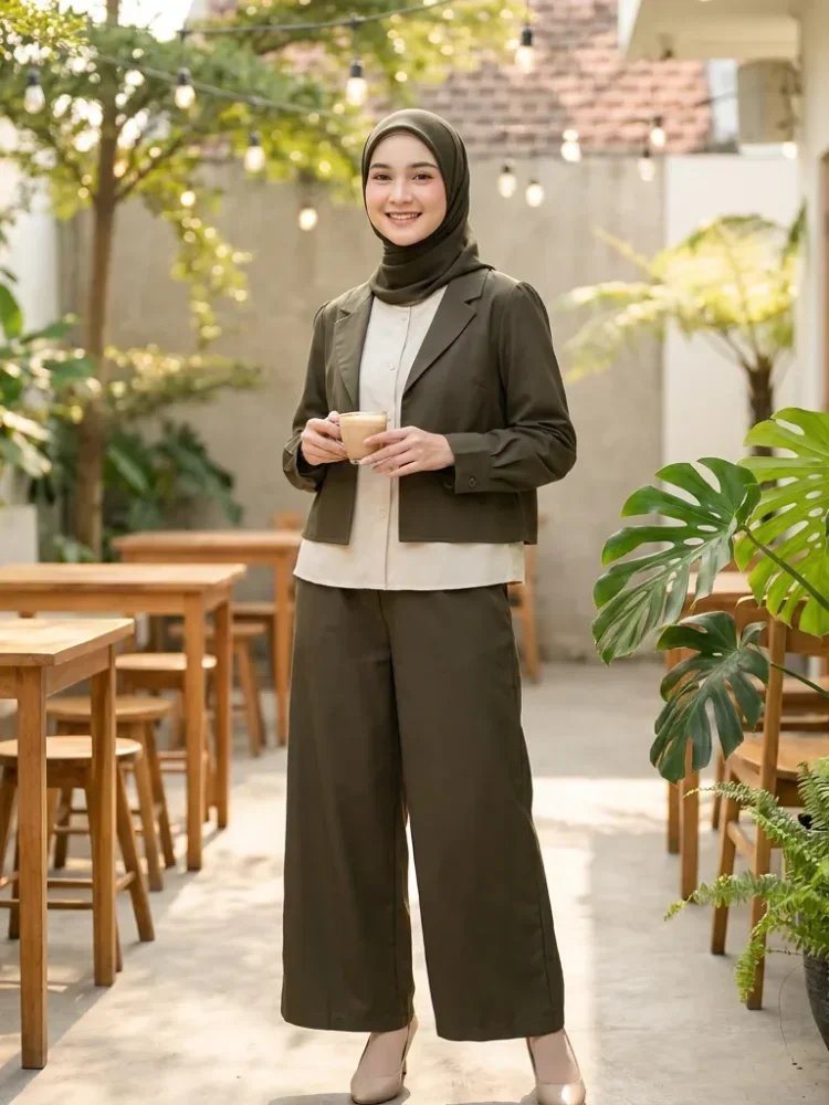 ASAYA Atasan lengan panjang dengan desain jas kecil dua lapis palsu, atasan polos atau warna kontras dipadukan dengan setelan celana panjang