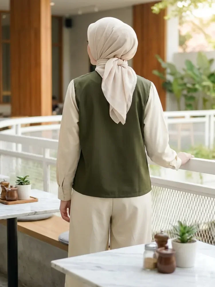ASAYA Atasan lengan panjang dengan desain jas kecil dua lapis palsu, atasan polos atau warna kontras dipadukan dengan setelan celana panjang