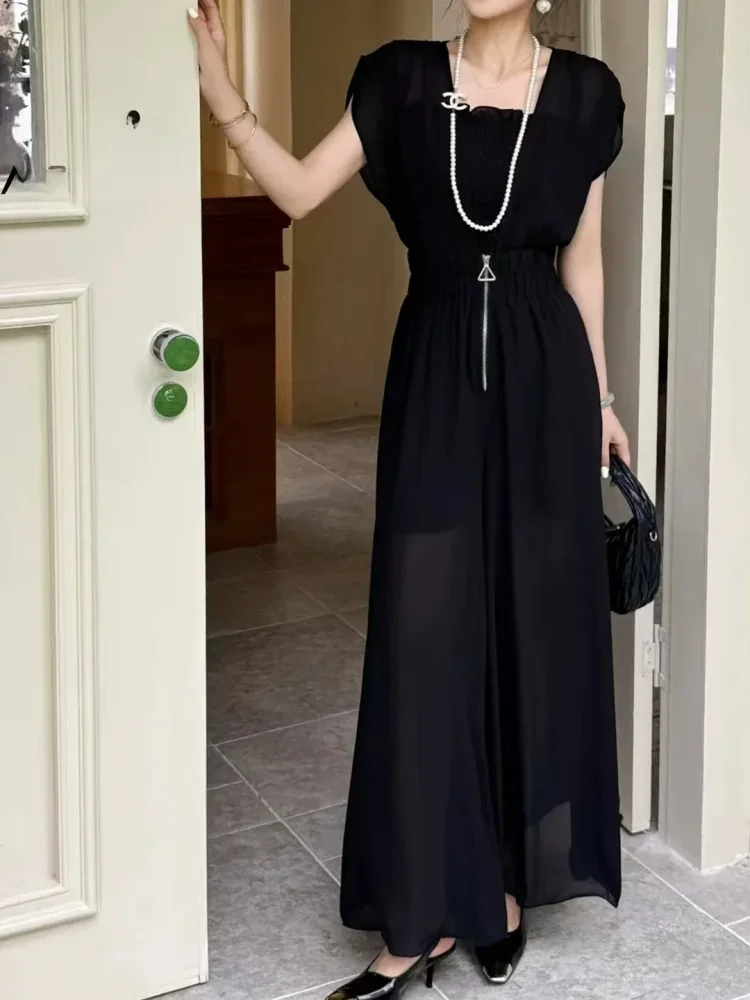 FADFAD Jumpsuit kasual modis mewah kaki lebar untuk wanita