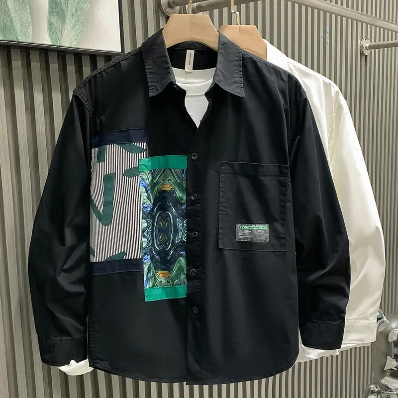 CHICMORE Atasan kemeja desain gambar bunga dengan lengan panjang modis stylish dan kerah polo untuk wanita