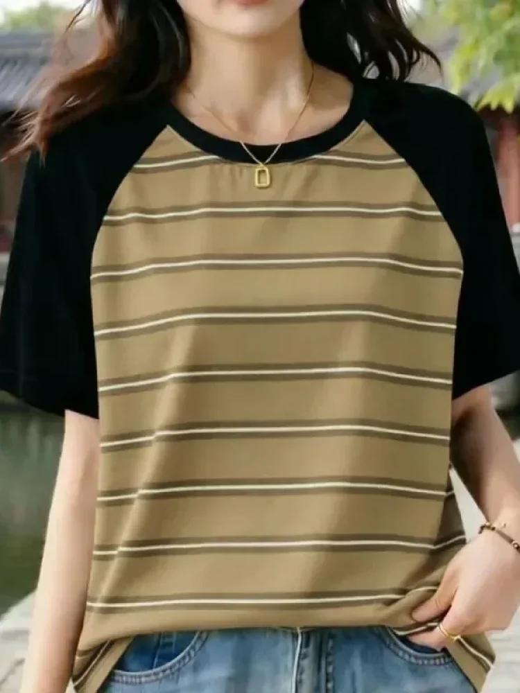 [READY STOCK]ASAYA Atasan model lengan pendek untuk wanita motif garis garis