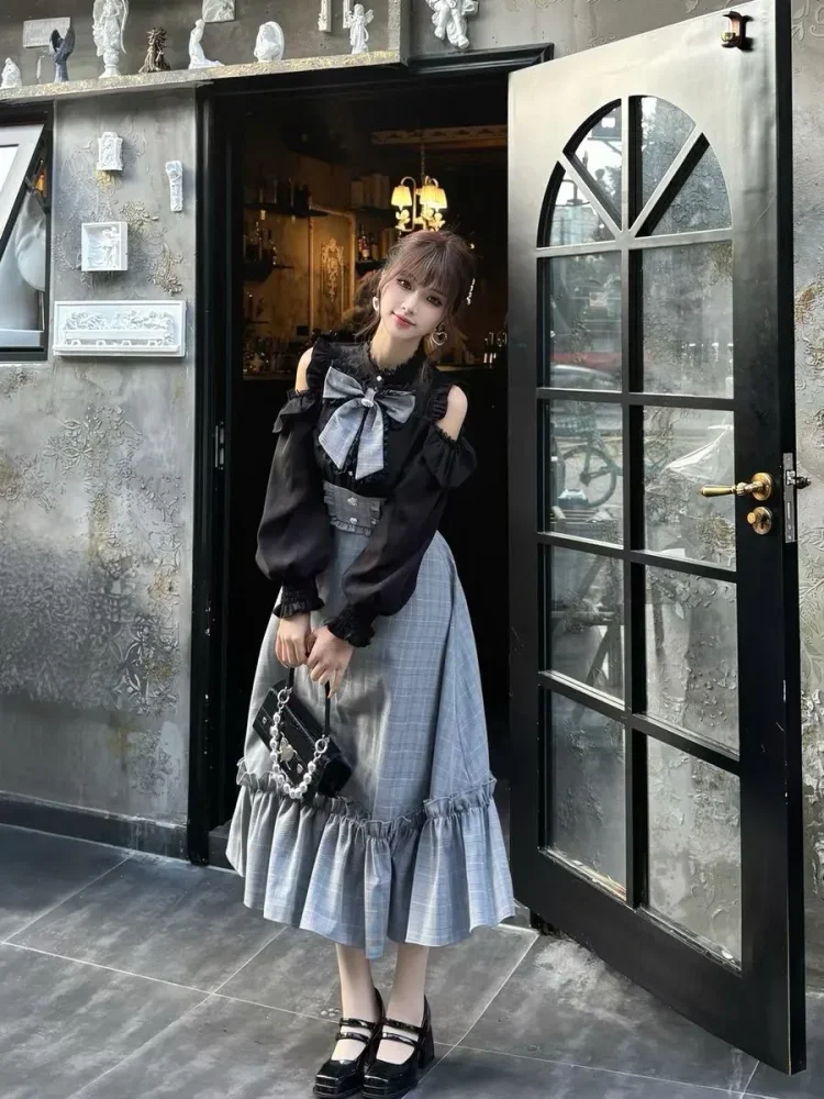 CHICMORE Gaun maxi lengan panjang model off shoulder gaya terbaru kekinian