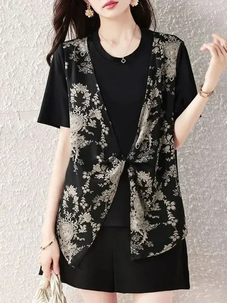 [READY STOCK]ASAYA Atasan t-shirt lengan pendek dengan kerah bulat bergaya kasual, lembut, tipis, dan bermotif