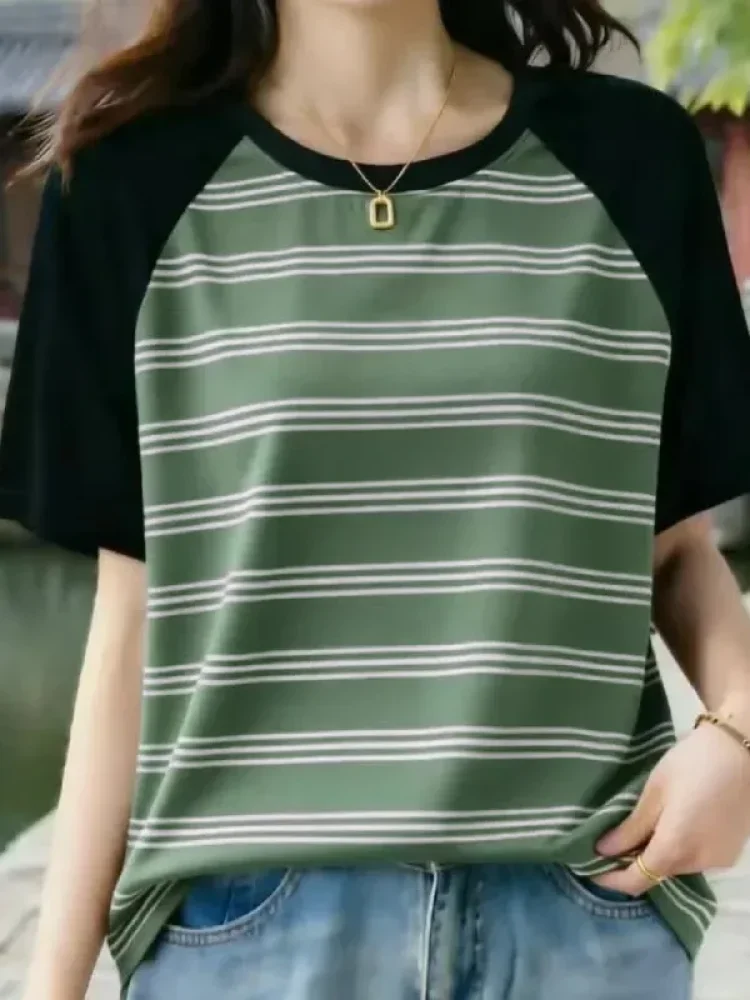 [READY STOCK]ASAYA Atasan model lengan pendek untuk wanita motif garis garis