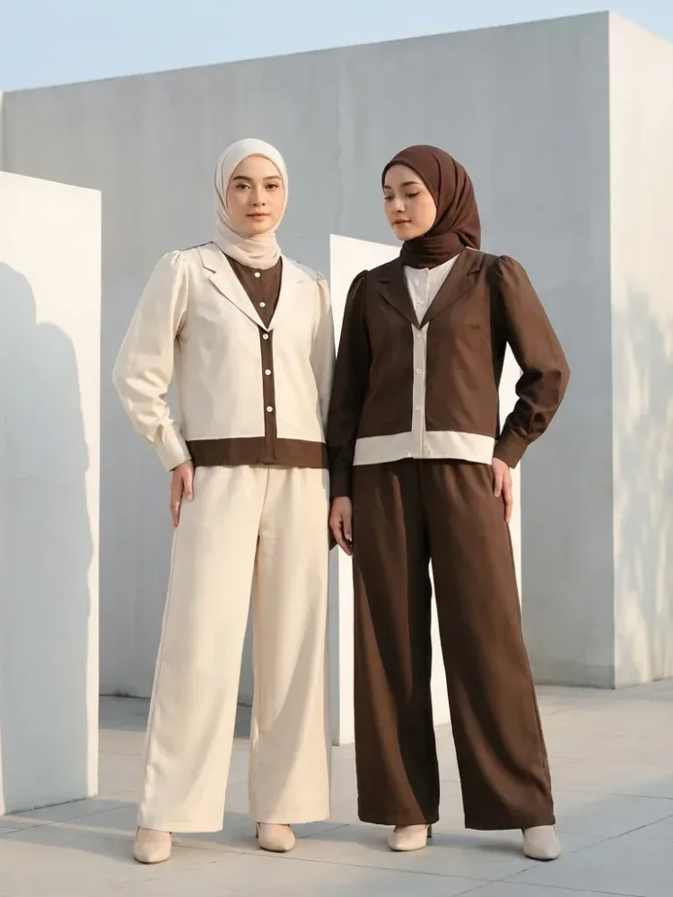[READY STOCK]ASAYA Atasan lengan panjang dengan desain jas kecil dua lapis palsu, atasan polos atau warna kontras dipadukan dengan setelan celana panjang
