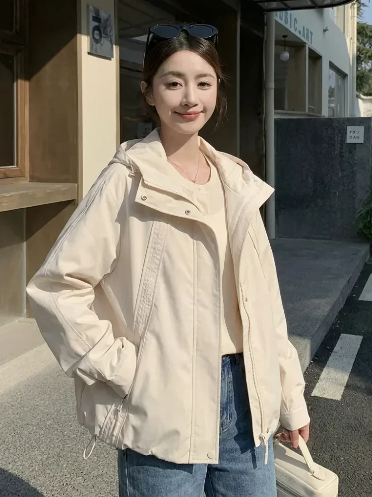 CHICMORE Jaket wanita lengan panjang model zipper lengan panjang model hoded