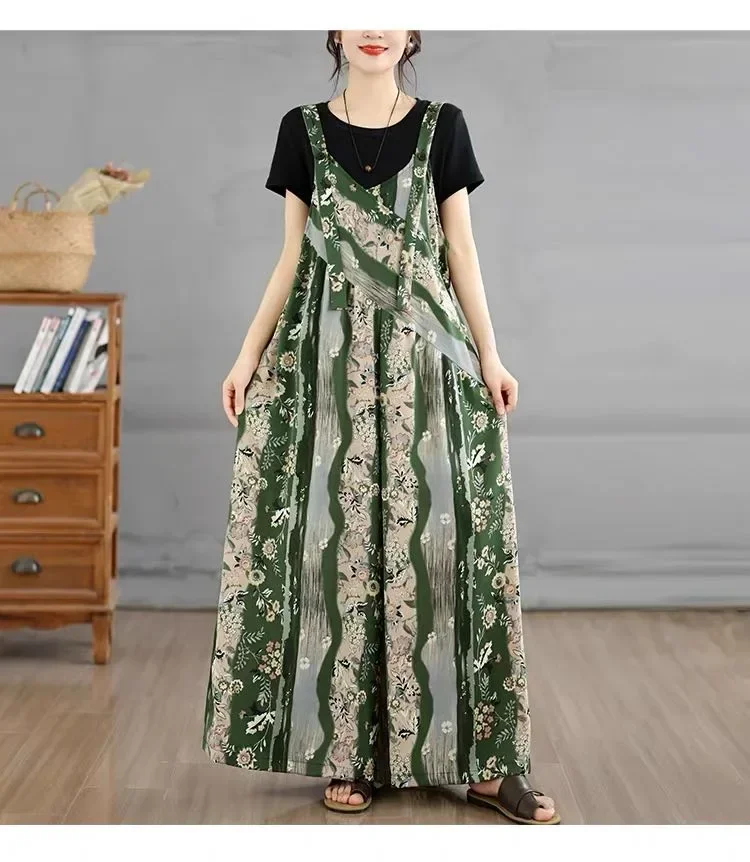 ASAYA Jumpsuit motif cetak bergaya unik tanpa lengan mode baru