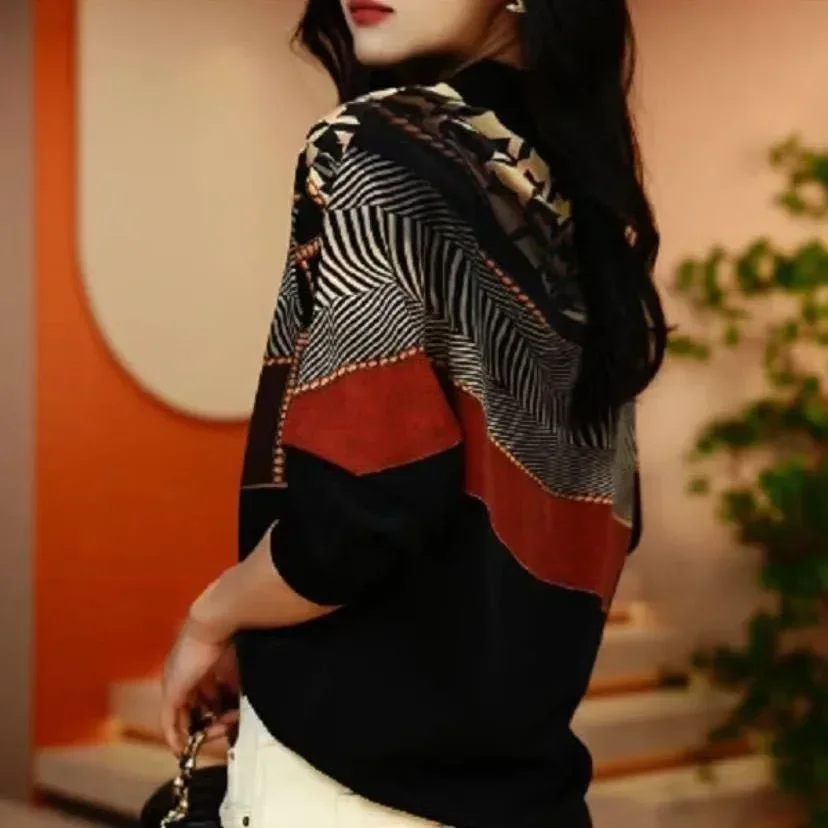 FADFAD Atasan wanita blouse model terbaru gaya retro lengan panjang