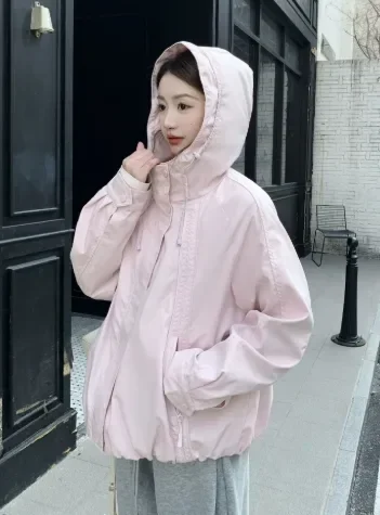 CHICMORE Jaket wanita lengan panjang model zipper lengan panjang model hoded