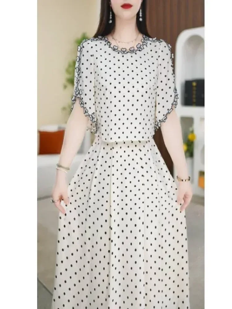 FADFAD Gaun midi bermotif polkadot gaya elegan kekinian untuk wanita