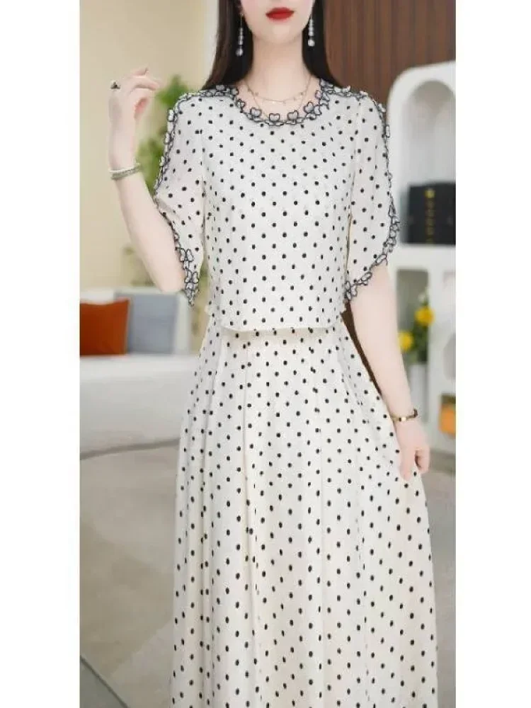 FADFAD Gaun midi bermotif polkadot gaya elegan kekinian untuk wanita