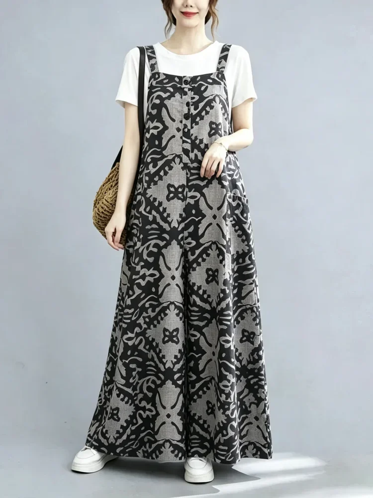 ASAYA Jumpsuit kotak-kotak longgar yang modis (tanpa rompi)