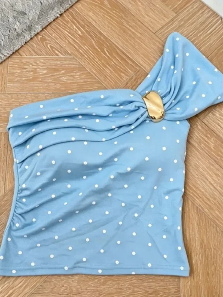 ASAYA Atasan wanita blouse one shoulder kekinian motif polkadot