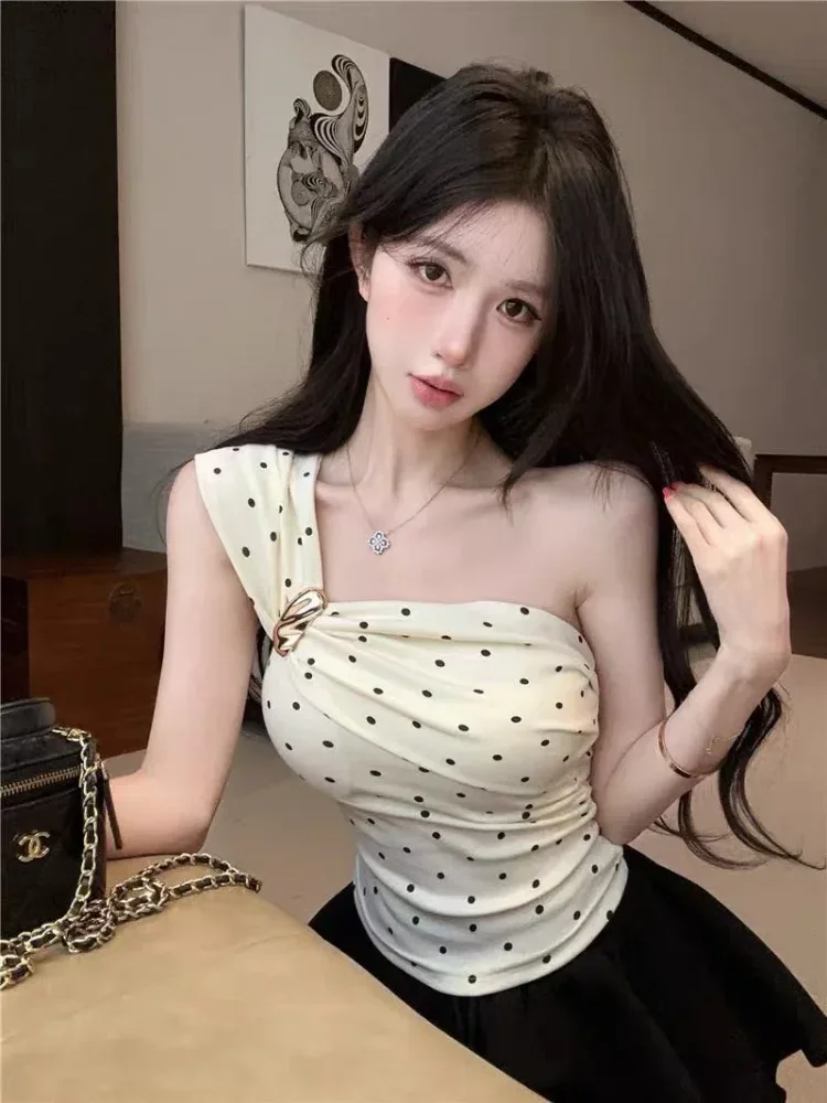 ASAYA Atasan wanita blouse one shoulder kekinian motif polkadot