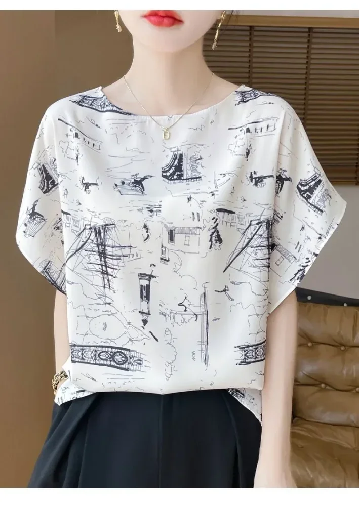 ASAYA Atasan kaos wanita lengan pendek model kelawar leher bulat