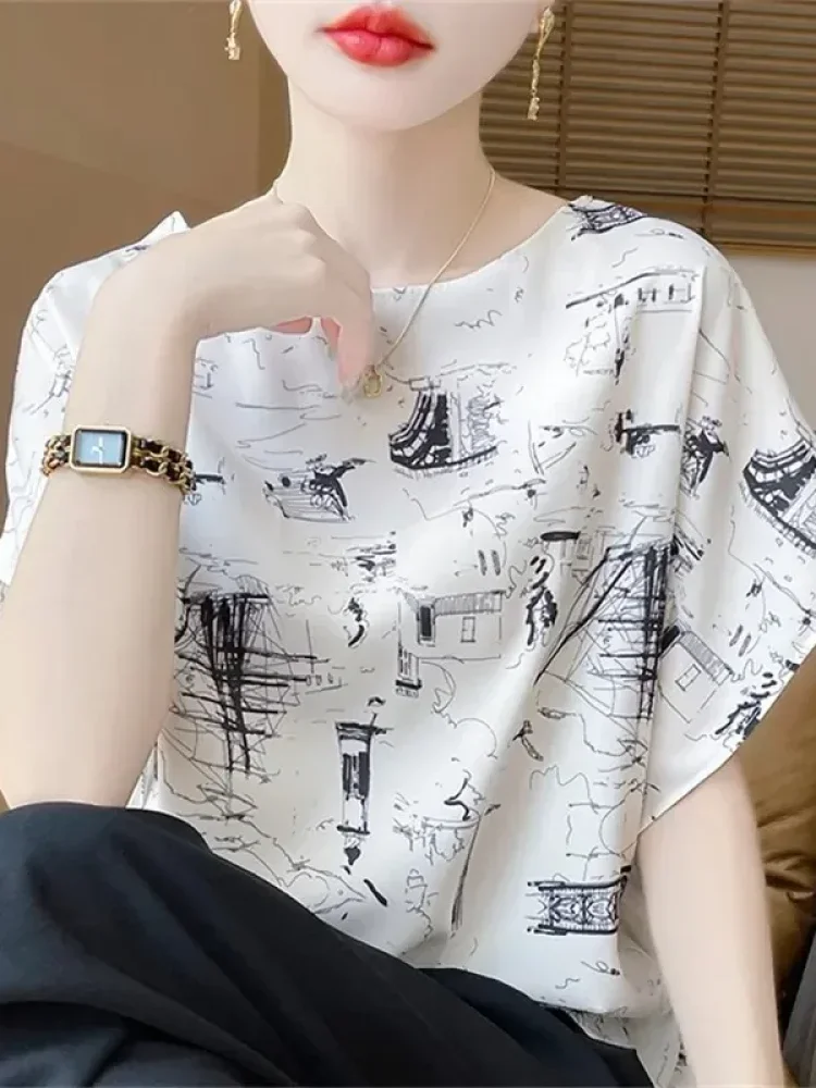 ASAYA Atasan kaos wanita lengan pendek model kelawar leher bulat