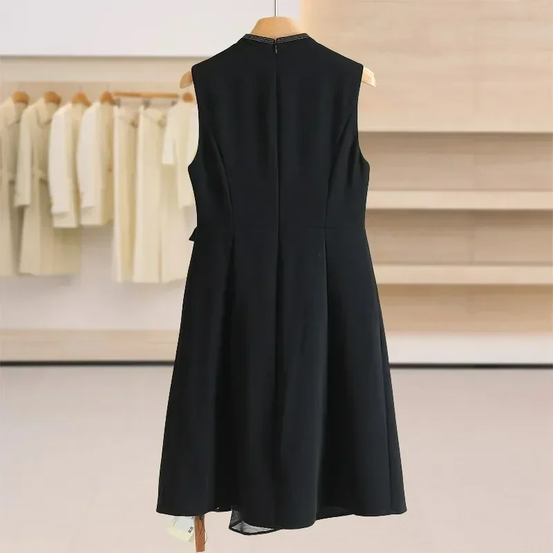 FADFAD Atasan vest berkerah yang elegan tanpa lengan hitam untuk wanita