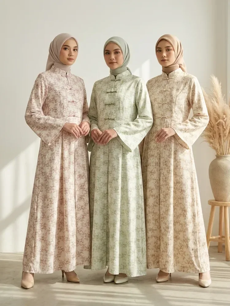 ASAYA Gaun wanita lengan panjang berlipat, cocok untuk acara resmi & santai sehari-hari