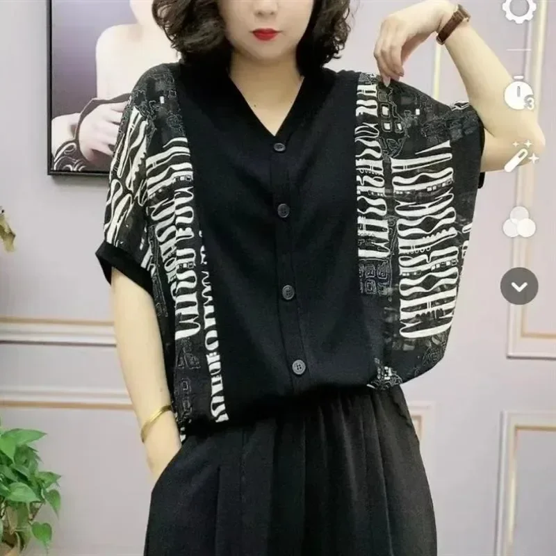ASAYA Atasan model lengan pendek untuk wanita motif garis garis