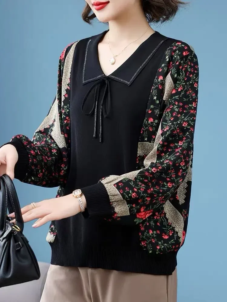 FADFAD Blouse wanita tempramen dengan motif cetak baru bergaya kekinian