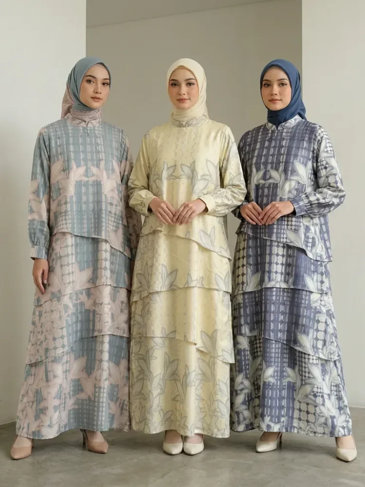 ASAYA Gaun wanita lengan panjang berlipat, cocok untuk acara resmi & santai sehari-hari