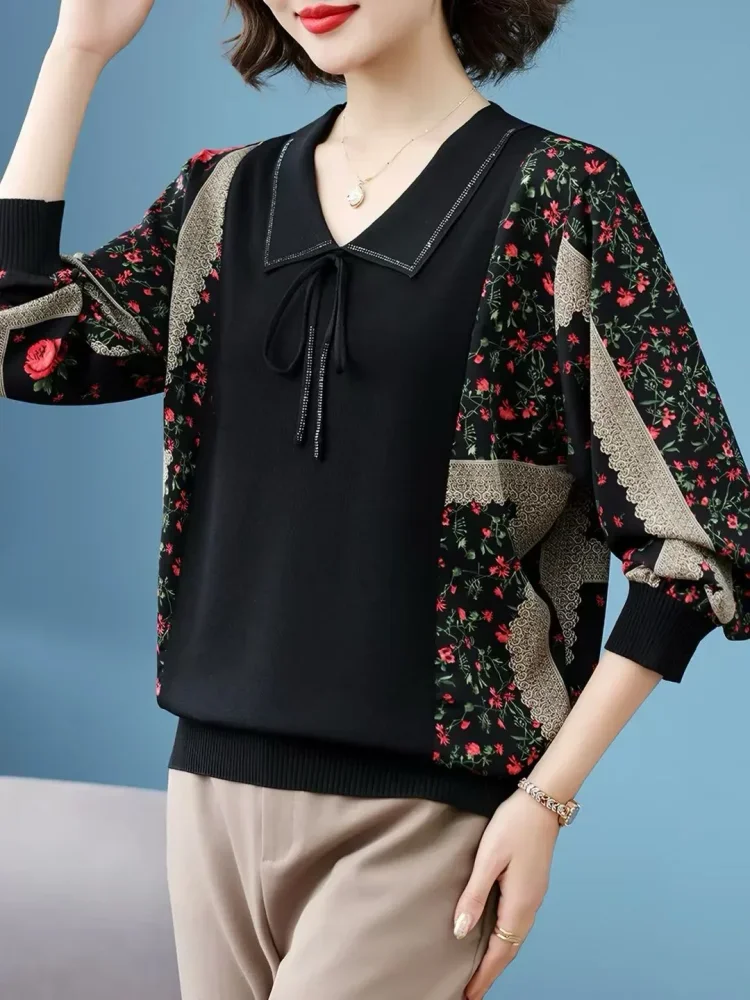 FADFAD Blouse wanita tempramen dengan motif cetak baru bergaya kekinian