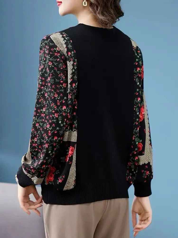 FADFAD Blouse wanita tempramen dengan motif cetak baru bergaya kekinian