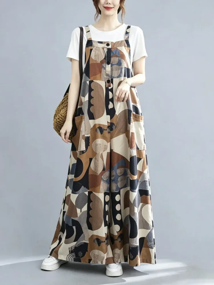 ASAYA Jumpsuit kotak-kotak longgar yang modis (tanpa rompi)