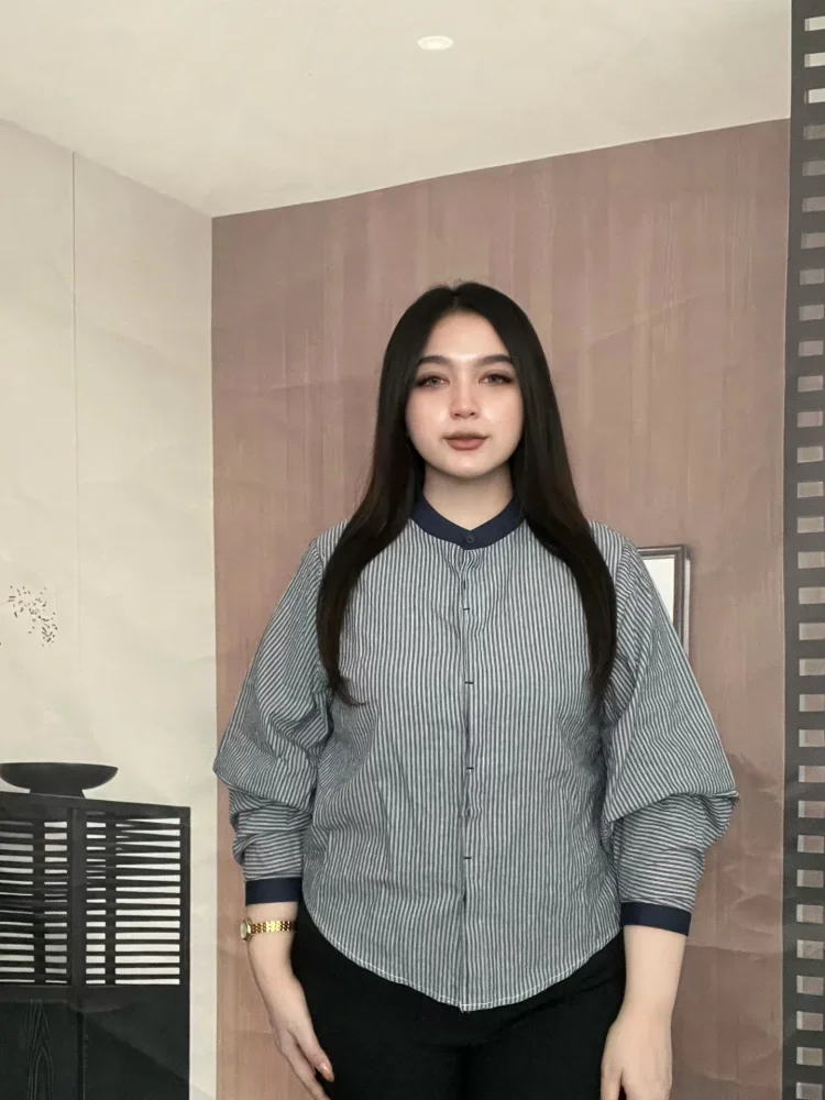 FADFAD Blouse korean stripe wanita lengan panjang
