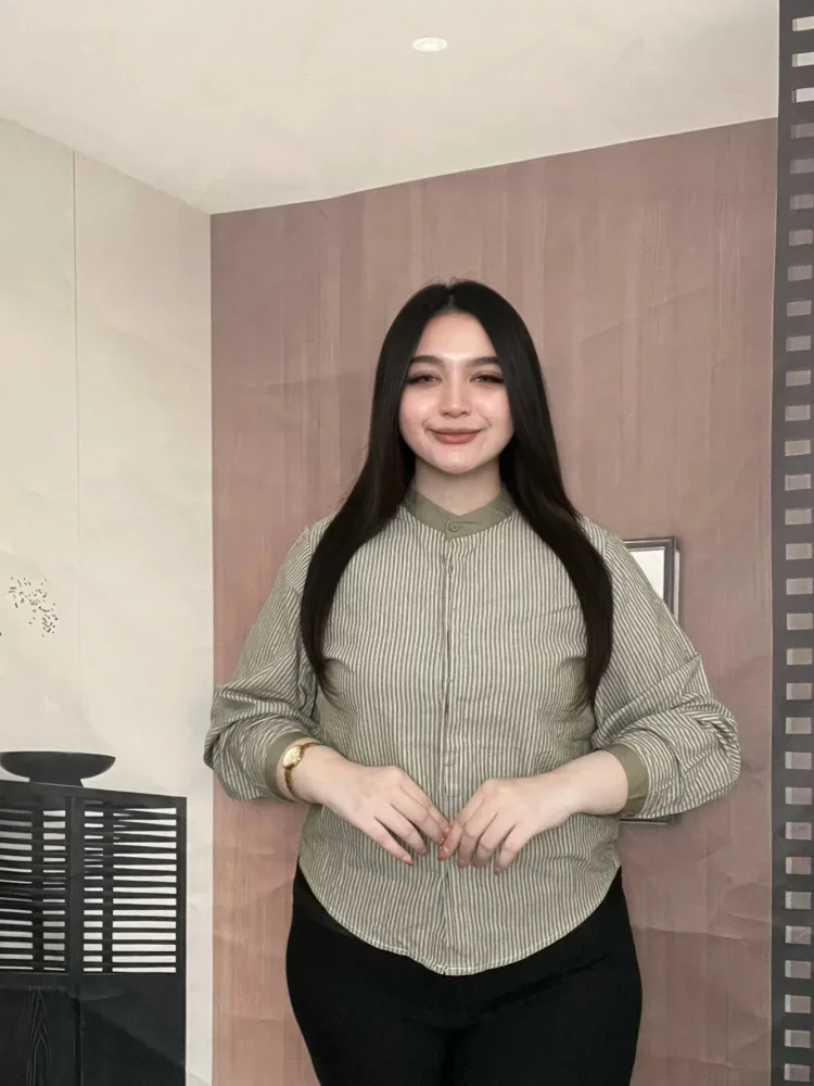 FADFAD Blouse korean stripe wanita lengan panjang