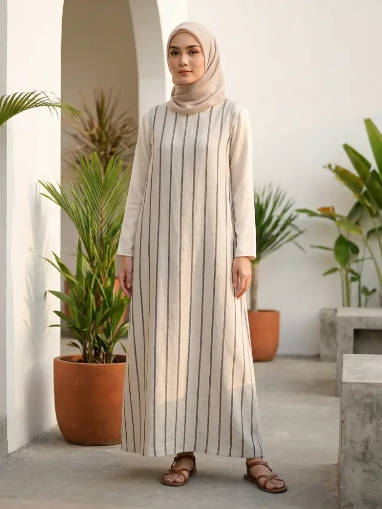 ASAYA Gaun tanpa lengan dengan bermotif cetak garis-garis untuk wanita