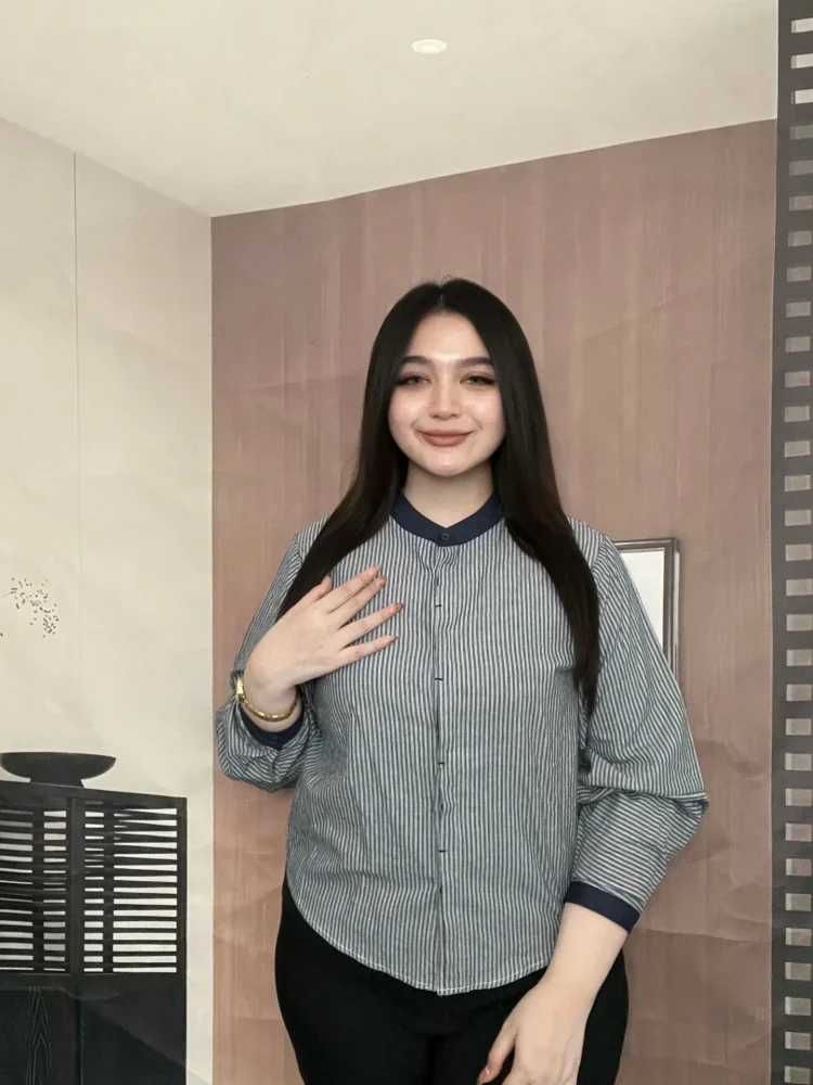 FADFAD Blouse korean stripe wanita lengan panjang