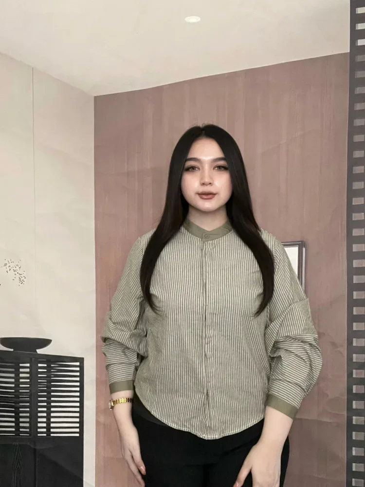 FADFAD Blouse korean stripe wanita lengan panjang