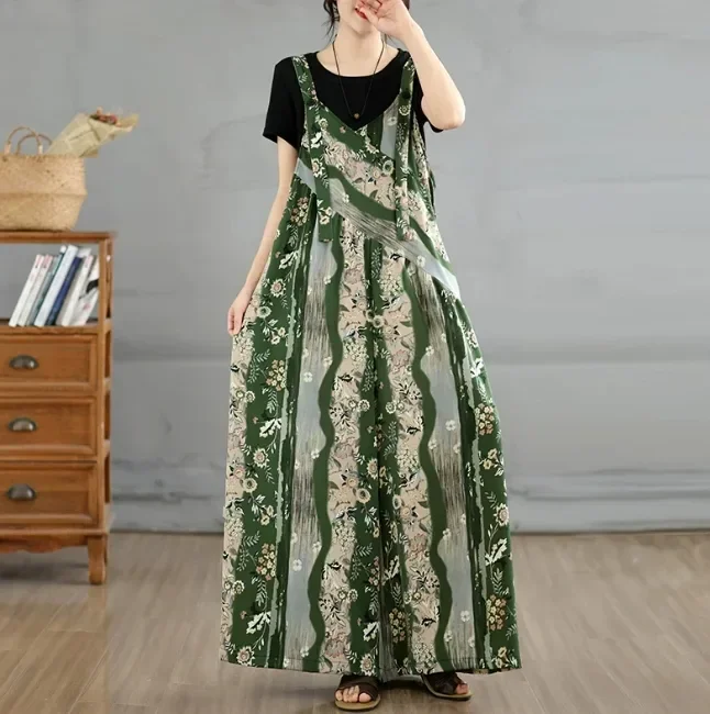 ASAYA Jumpsuit motif cetak bergaya unik tanpa lengan mode baru