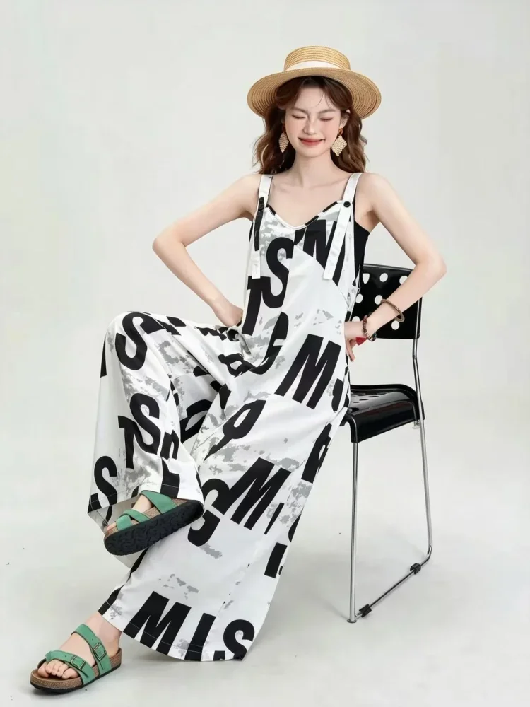 ASAYA Jumpsuit kotak-kotak longgar yang modis (tanpa rompi)