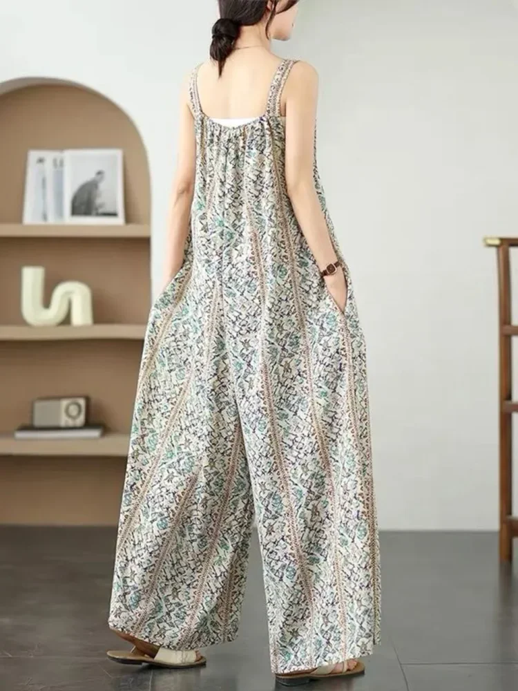 ASAYA Jumpsuit wanita daily tanpa lengan dengan motif printed